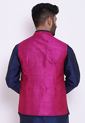 Solid Color Art Dupion Silk Nehru Jacket in Fuchsia