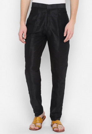 Solid Color Art Dupion Silk Pant in Black