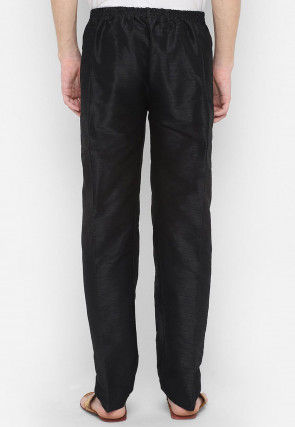 Solid Color Art Dupion Silk Pant in Black