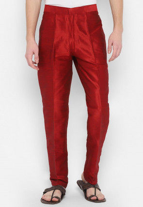 Solid Color Art Dupion Silk Pant in Maroon