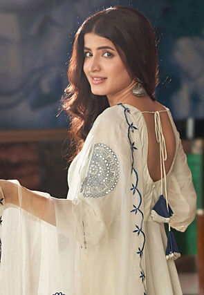 Solid Color Art Silk A Line Suit in Off White