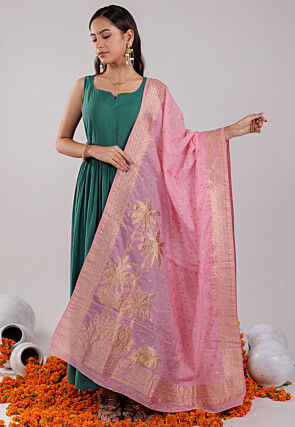 Solid Color Art Silk Abaya Style Suit in Dark Teal Green