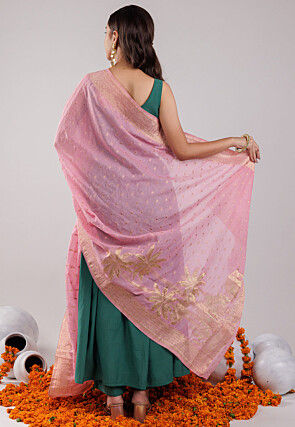 Solid Color Art Silk Abaya Style Suit in Dark Teal Green