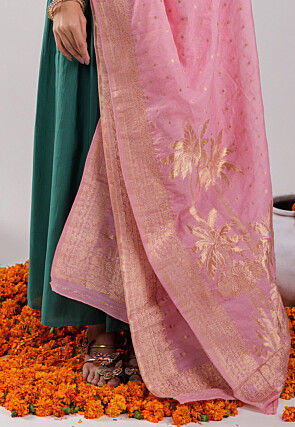 Solid Color Art Silk Abaya Style Suit in Dark Teal Green