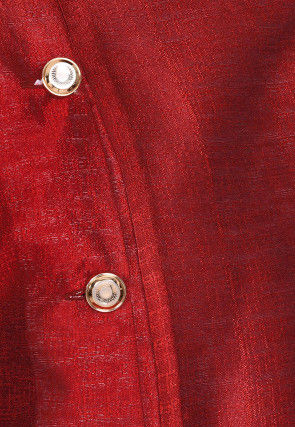 Solid Color Art Silk Asymmetric Kurta Set in Red