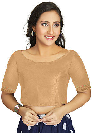 Solid Color Art Silk Blouse in Beige