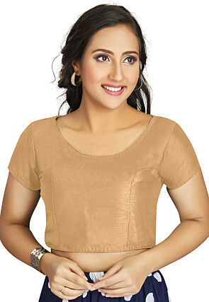 Solid Color Art Silk Blouse in Beige
