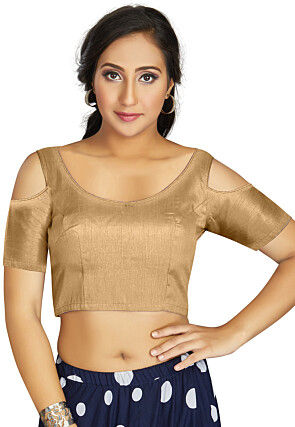 Solid Color Art Silk Blouse in Beige