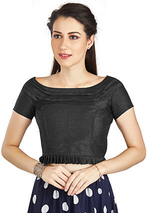 Solid Color Art Silk Blouse in Black