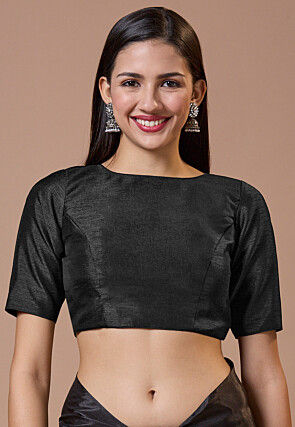 Solid Color Art Silk Blouse in Black