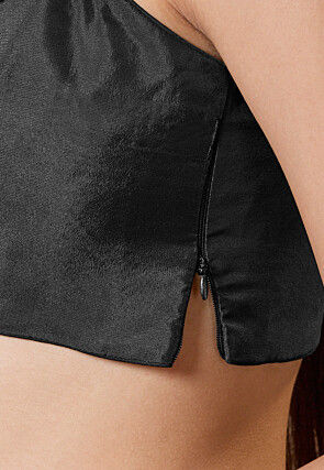 Solid Color Art Silk Blouse in Black