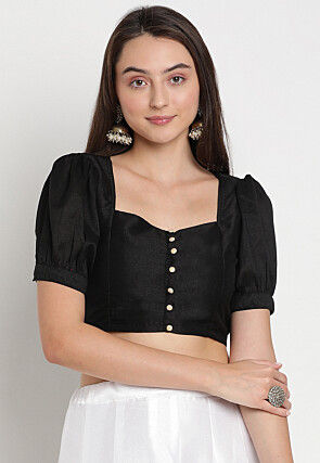 Solid Color Art Silk Blouse in Black