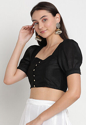 Solid Color Art Silk Blouse in Black