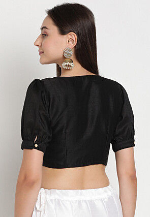 Solid Color Art Silk Blouse in Black