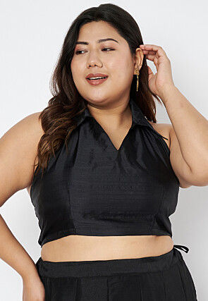 Solid Color Art Silk Blouse in Black