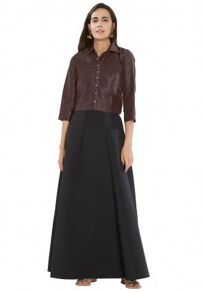 Solid Color Art Silk Blouse in Brown