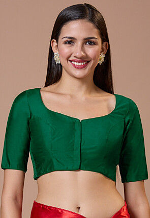 Solid Color Art Silk Blouse in Dark Green