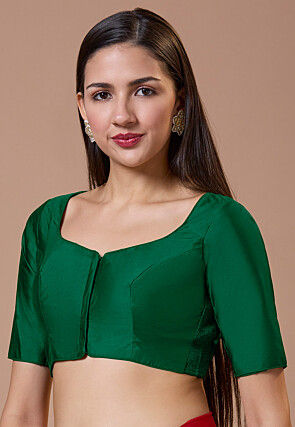 Solid Color Art Silk Blouse in Dark Green