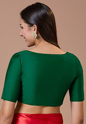 Solid Color Art Silk Blouse in Dark Green
