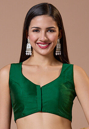 Solid Color Art Silk Blouse in Dark Green