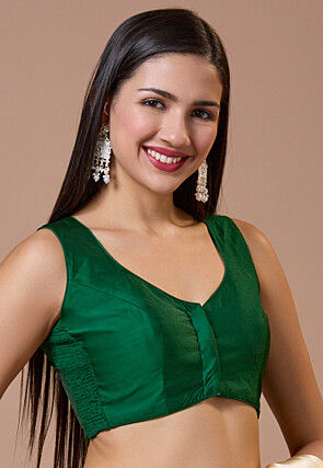 Solid Color Art Silk Blouse in Dark Green