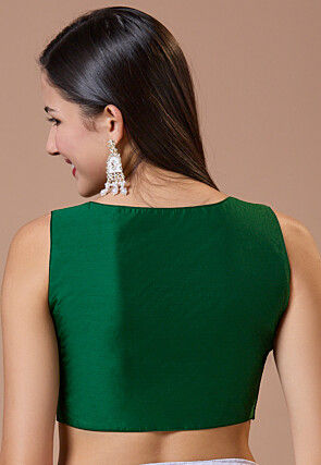 Solid Color Art Silk Blouse in Dark Green