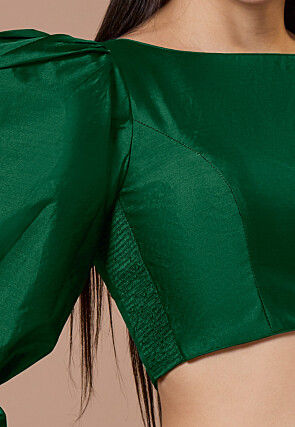 Solid Color Art Silk Blouse in Dark Green