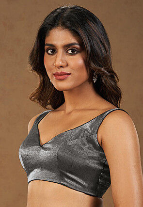 Solid Color Art Silk Blouse in Dark Grey