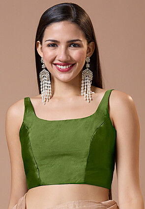 Solid Color Art Silk Blouse in Dark Olive Green