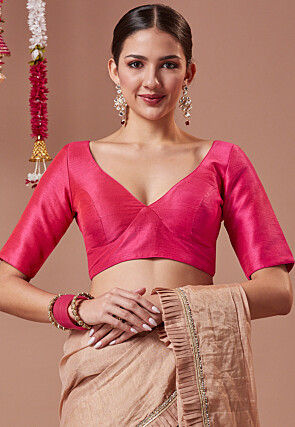 Solid Color Art Silk Blouse in Fuchsia