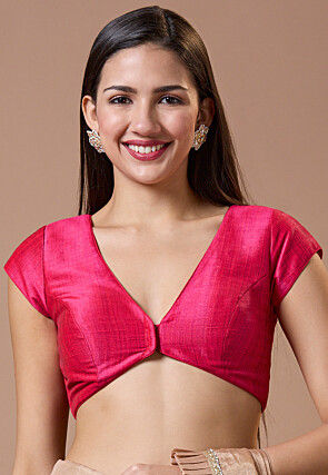 Solid Color Art Silk Blouse in Fuchsia