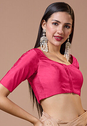Solid Color Art Silk Blouse in Fuchsia