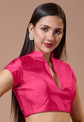Solid Color Art Silk Blouse in Fuchsia