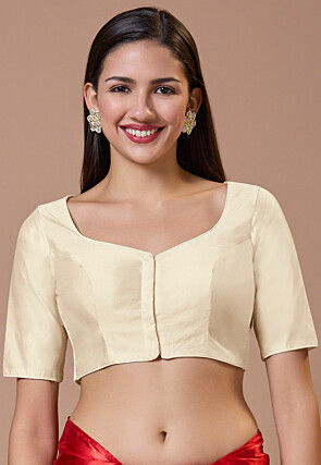 Solid Color Art Silk Blouse in Light Beige