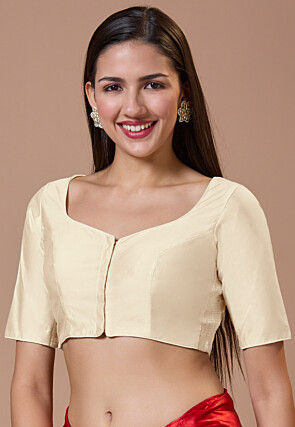 Solid Color Art Silk Blouse in Light Beige