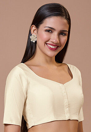 Solid Color Art Silk Blouse in Light Beige