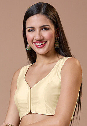 Solid Color Art Silk Blouse in Light Beige