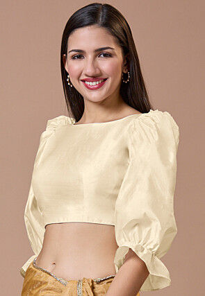 Solid Color Art Silk Blouse in Light Beige