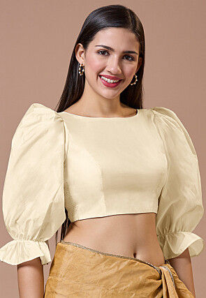 Solid Color Art Silk Blouse in Light Beige