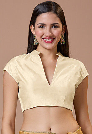 Solid Color Art Silk Blouse in Light Beige