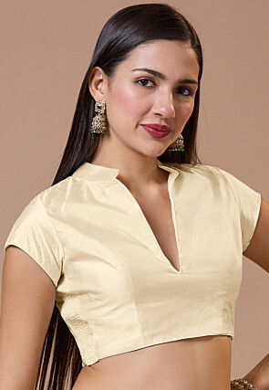 Solid Color Art Silk Blouse in Light Beige