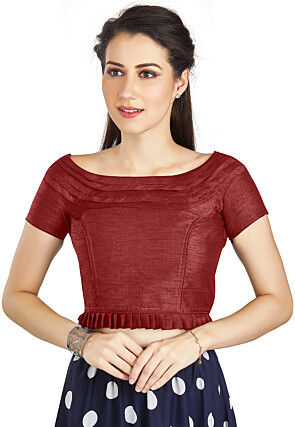 Solid Color Art Silk Blouse in Maroon