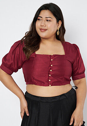 Solid Color Art Silk Blouse in Maroon