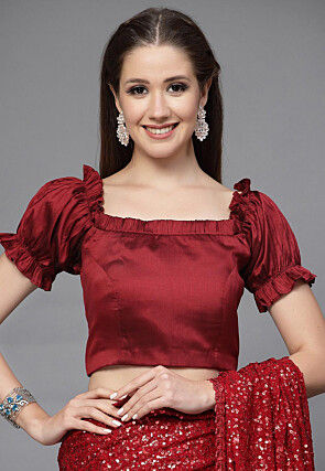 Solid Color Art Silk Blouse in Maroon