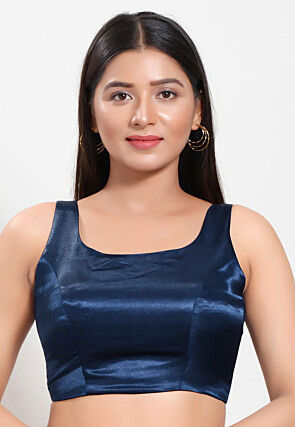 Solid Color Art Silk Blouse in Navy Blue