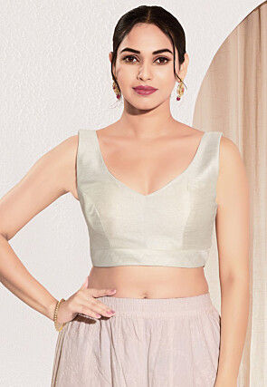 Solid Color Art Silk Blouse in Off White