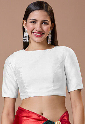 Solid Color Art Silk Blouse in Off White