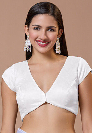 Solid Color Art Silk Blouse in Off White