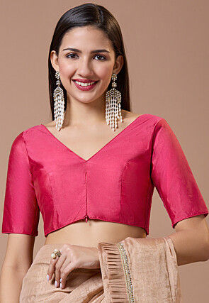 Solid Color Art Silk Blouse in Pink