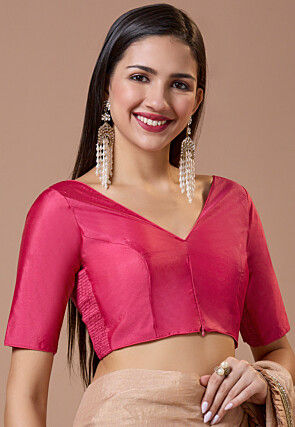 Solid Color Art Silk Blouse in Pink